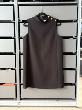 ZARA Sleeveless Black Shift Dress with Gold Button Detail